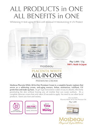 Mosbeau Skin Whitening Placenta White Premium All-in-one Facial Cream New 2015 Includes Patented Japanese Placental Protein. Serves As Whitening Cream, Anti-aging Essence, Moisturizer, Exfoliant, Uv Protection, and Make-up Base.