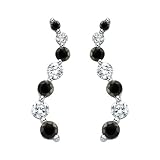 14K White Gold 1/2 ct. Alternating Black and White Diamond "Journey of Love" Curve Earrings