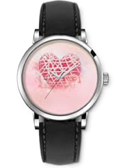 SPRAWL Aanalog Fashion Series Silver Ladies Watches of Genuine Black Leather Strap,Unique Wrist Watch for Women Girls Designed with Red heart tied