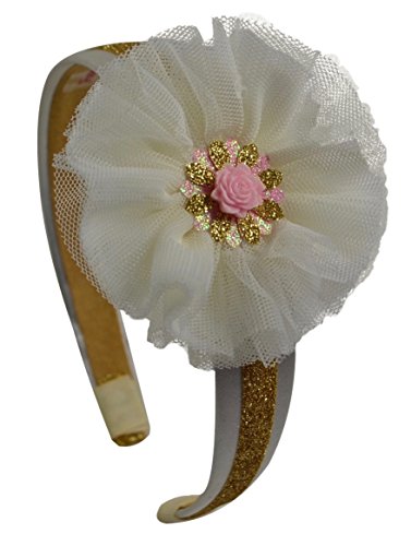 Beauty and the Beast Inspired Sparkling Glitter Tulle Arch Headband with Pink Rose Center