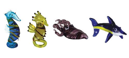Looking Glass Miniature Collectible - Seahorse / Cuttle Fish / Marlin (4-Pack)
