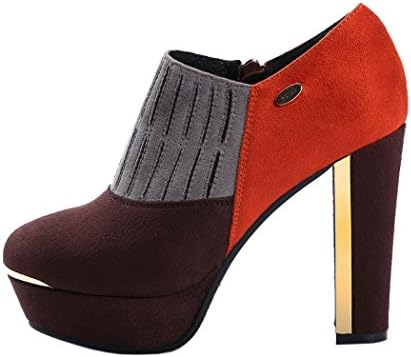 Laikakingdom Women's Zipper Clourse High Heels Suede Fashion Shoes(7.5 B(M) US, BrownRed)