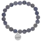 SilverEco Sterling Silver Flip Charm Protect Water on Blue Aventurine Wish Bead Stretch Bracelet