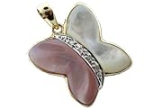 Pink and White Mother Of Pearl Milano Butterfly Pendant, 14k Gold