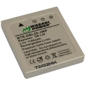 Wasabi Power Battery for Sanyo DB-L20 and Sanyo Xacti VPC-C5, VPC-C6, VPC-C40, VPC-CA6, VPC-CA8, VPC-CA9, VPC-CA65, VPC-CG6, VPC-CG9, VPC-CG65, VPC-E1, VPC-E2, VPC-E6, VPC-E7, VPC-S7