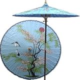 Asian Splendor 7 Foot Patio Umbrella With Base -Andamen Blue by Oriental Decor