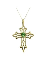 10k Yellow Gold Filigree Cross with Gemstone Pendant Necklace