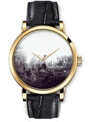 SPRAWL Aanalog Fashion Series Gold Ladies Watches of Genuine Black Leather Strap,Unique Wrist Watch for Women Girls Designed with forest Solo