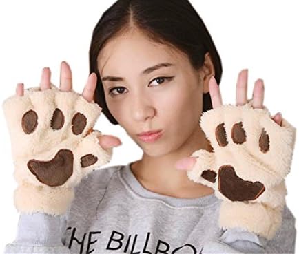 Women Bear Plush Cat Paw Claw Glove Soft Winter Gloves