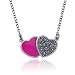Sterling Silver Marcasite & Pink Epoxy Double Heart Necklace