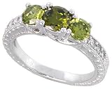 Sterling Silver Vintage Style Engagement Ring, w/ two 4mm (.25 ct) & one 5mm (.5 ct) Round Peridot-colored CZ Stones, 3/16 (5mm) wide