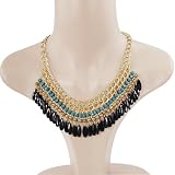 Vintage Fashion Lots Layered Gem Beads Tassel Bib Choker Necklace