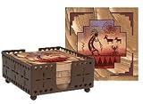 Set of Four Kokopelli Petroglyph Coasters with holder - Style WIMP2194