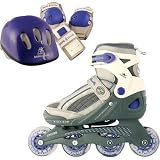 Roller Derby Girls PRO 90 Formula Z Pack Inline Roller Skates w/Helmet and Protective Gear - Blue/Grey/Silver/White - I170G