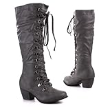 Damen Schuhe, STIEFEL, SCHNÜR BOOTS, B31005-10, Synthetik in hochwertiger Leder Optik, Grau, Gr 37