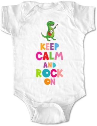 Keep Calm And Rock On Dinosaur - Cute Baby One piece or Toddler Shirt (6 Months Bodysuit, White)