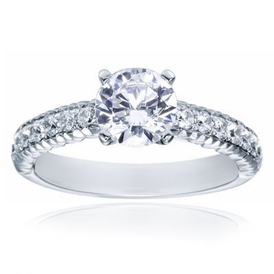 14K White Gold Contemporary Cathedral Engagement Ring - Does not Include The Center Diamond