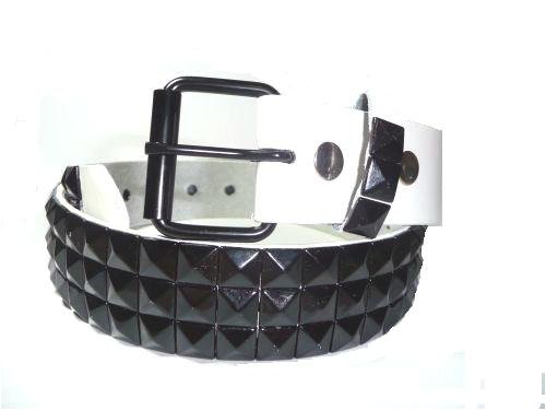 MENS/WOMENS BLACK STUDDED WHITE PUNK BELTS- 30″ TO 44″, XLARGE (42-44)