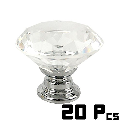 Drawer Knob Pull Handle, NORTHERN BROTHERS Crystal Glass Diamond Shape Cabinet Drawer Pulls Cupboard Knobs with Screws for Home Office Cabinet Cupboard Bonus Silver Screws DIY (20PCS)