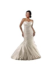 Plus Size Sexy Sweetheart Satin Mermaid Lace-Up Backless Pleated Beaded Crystal  Dress With a Ribbon 