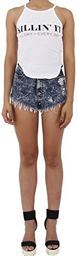 Women's Killin' It Print Spaghetti Strap Cotton Round Hem Cami Top (Large, White)