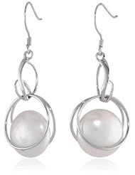 Sterling Silver White Coin Freshwater Cultured Pearl Dangle Earrings (14-15mm)