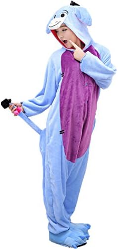 Teenagers Winter Flannel Pajamas Donkey Cartoon Animal Lovers One-piece Pajamas Toilet Permitted Sleepcoat with Shoes (M)