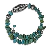 Silver Pottery Bead and Turquoise Bracelet