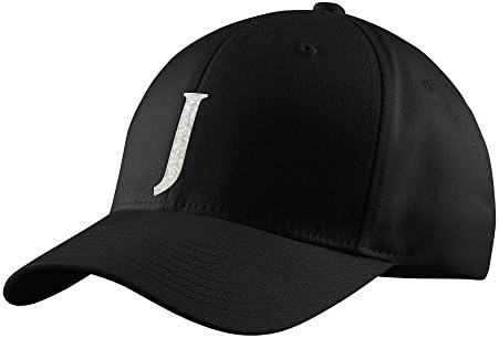 White Glitter Letter "J" Monogram Black Hat - Serif
