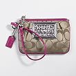 Coach Signature Poppy Wristlet Case Bag 42885 Khaki Magenta