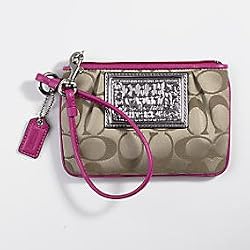 Coach Signature Poppy Wristlet Case Bag 42885 Khaki Magenta