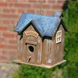 Landhaus Vogelhaus 'Welcome' Nistkasten Holz braun-blau