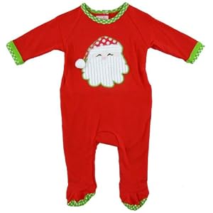 Baby Red & Green Footed Sleeper Pajamas with Santa Applique