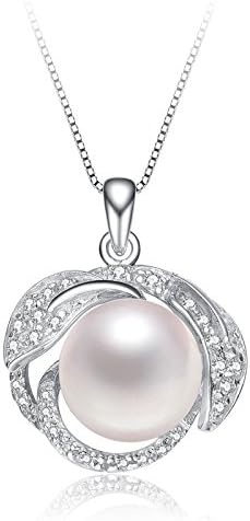 Fashion Sterling Silver Cubic-zirconia High-lustre 9-10mm White Freashwater Pearl Pendant Necklace