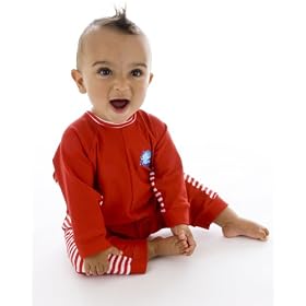 Splash About UV All-in-One suit (sun protection), Red/Red & White stripe, 1-2 years