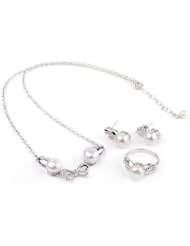 O-stone Moon and Sea Freshwater Cultured Pearl Jewelry Set Silver Earrings 10mm Necklace 480mm
