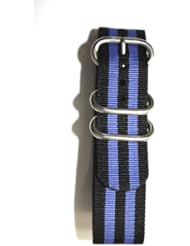 22mm Royal Blue/Black Military Style Strap with Two S/S Rings and S/S Heavy Buckle. Great to Attach to Any Timepiece.