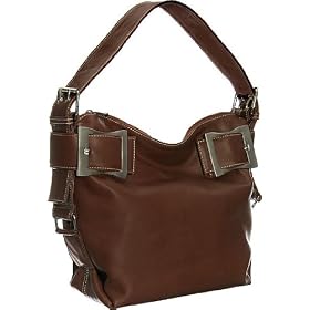Leather Top Buckled Tote by Vitalio - Black, Dark Red or Brown
