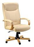 KNIGHTSBRIDGE Cream Leather Office Chair (Leather-faced) Oak Arms and Base