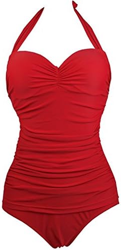 Cocoship 50s Elegant Inspired Retro Vintage One Piece Pin Up Monokinis Swimsuit(FBA) Red(Fast Ship) XXXXXL(US16-18)