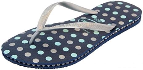 Copacabana Fashion Women's Havaianas Flip Flops w/ Swarovski Crystals 35/36 Navy Blue w/ Polka Dot
