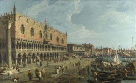 'Canaletto - Venice - The Doge's Palace And The Riva Degli Schiavoni,late 1730s' Oil Painting, 16x26 Inch / 41x66 Cm ,printed On High Quality Polyster Canvas ,this High Quality Art Decorative Prints On Canvas Is Perfectly Suitalbe For Game Room Gallery Art And Home Decor And Gifts