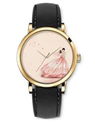 SPRAWL Aanalog Fashion Series Gold Ladies Watches of Genuine Black Leather Strap,Unique Wrist Watch for Women Girls Designed with Bride and bridegroom dress