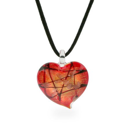 Eve's Addiction Beautiful Red Murano Glass Heart with Black & Gold Accents