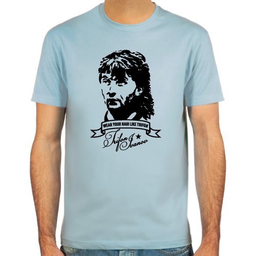 T-Shirt Trifon “Vokuhila” Ivanov ::: Farbauswahl: skyblue, sand, weiß oder deepred ::: Fußball-Kult