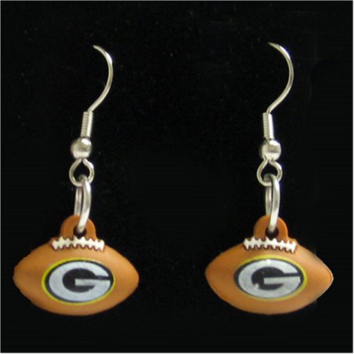 Green Bay Packers 3-D Football Logo Dangle Earrings