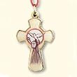 Confirmation Crucifix Necklace - Holy Spirit Image - Wood - Height: 1.75" - Red Cord