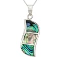 Ladies' Abalone Drop Pendant Necklace, Silver Curb Chain, 46cm Length, Model A66/NKP41079