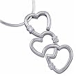 14K White Gold Triple Heart Diamond Pendant Necklace