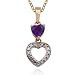 18k Yellow Gold Plated Sterling Silver Genuine Amethyst and Diamond Accent Stacked Hearts Pendant, 18